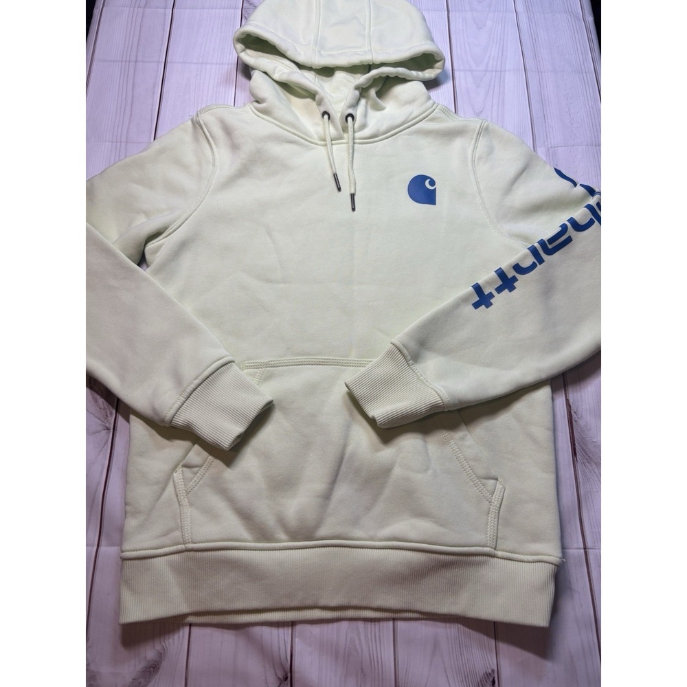Carhartt Relaxed Fit Hoodie Women Small 4-6 Light Green Blue Logo Pullover